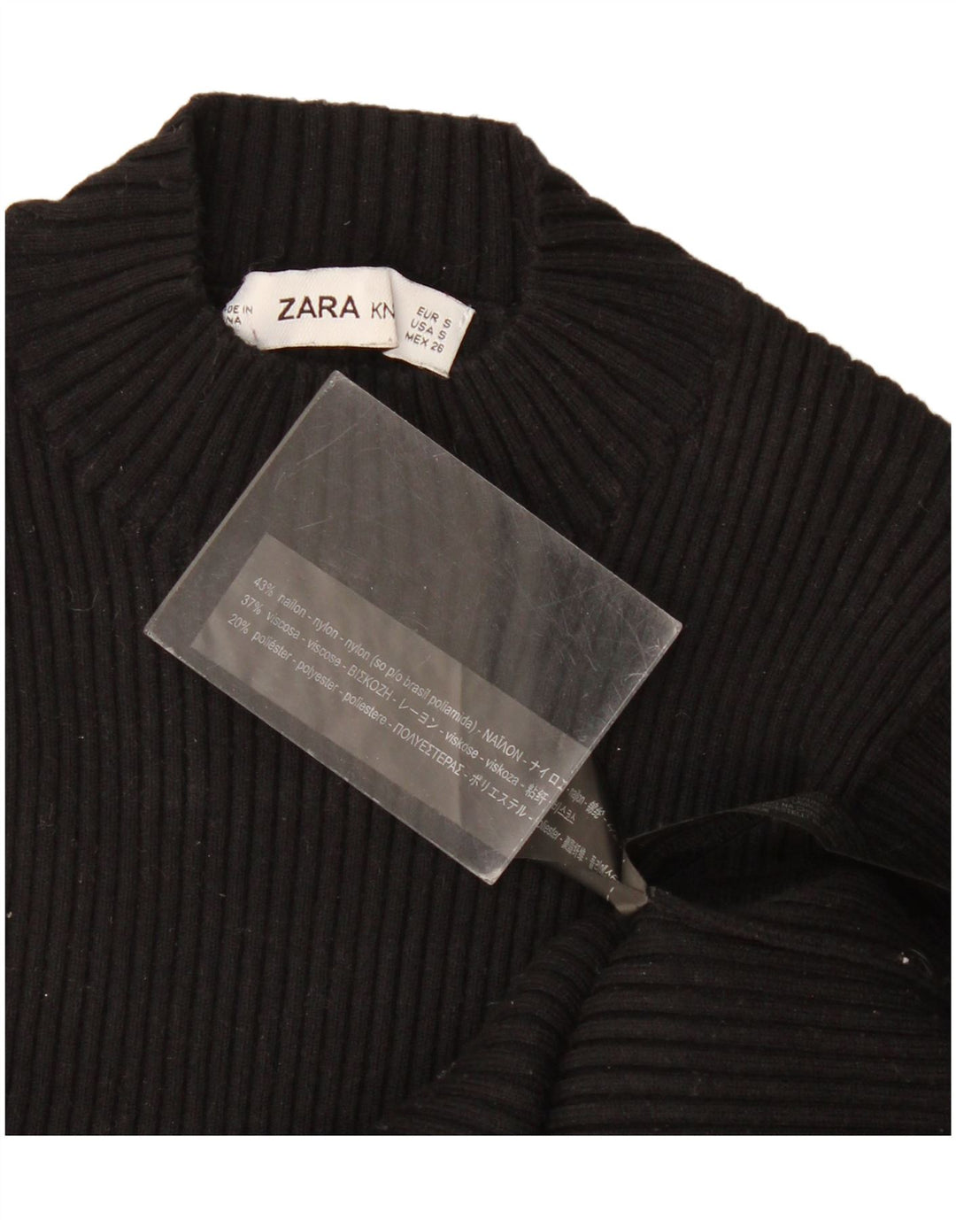 Zara blusa feminina de malha top UK 8 pequena preta nylon