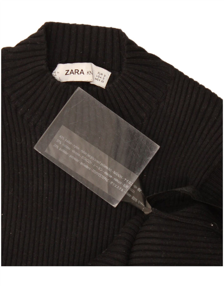 Zara blusa feminina de malha top UK 8 pequena preta nylon