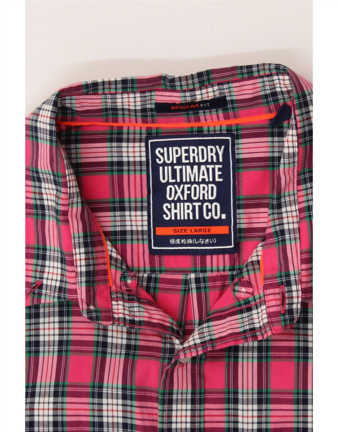 Camisa masculina de flanela de ajuste regular SUPERDRY grande algodão xadrez rosa
