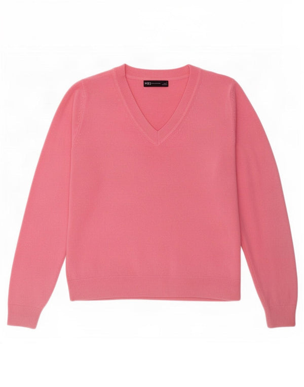 Suéter feminino Marks & Spencer com decote em V Reino Unido 10 pequeno acrílico rosa
