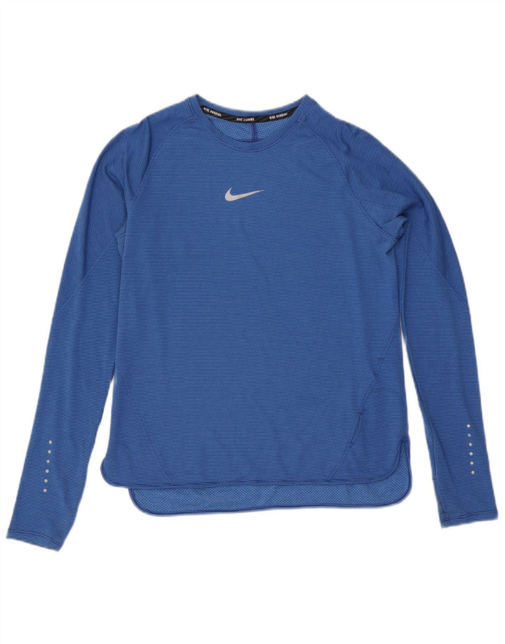 Nike Womens Dri Fit Top Manga Longa Reino Unido 14 Grande Listra Azul Poliéster