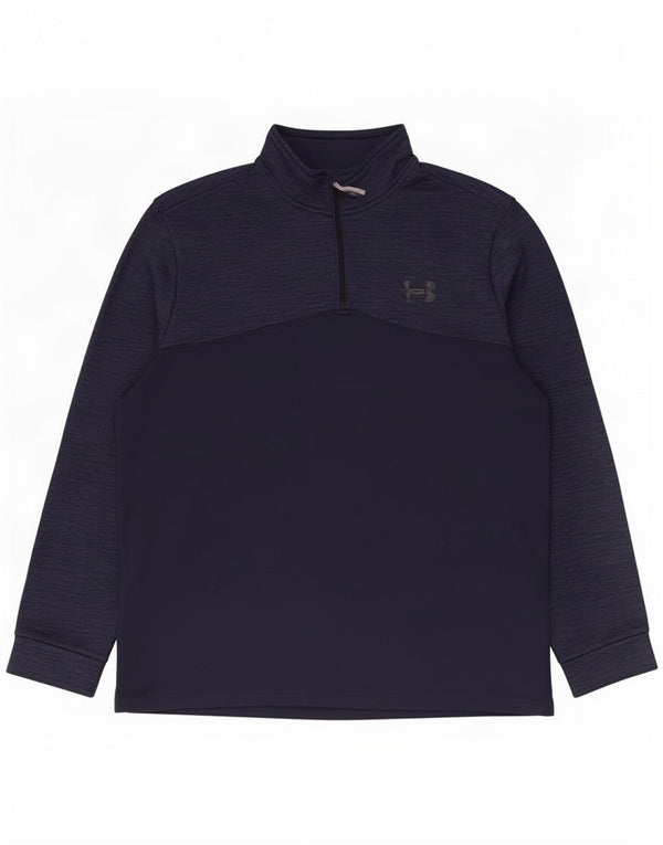 Under Armour Mens Zip Neck Pullover Treino Top XL Azul Marinho Flecked