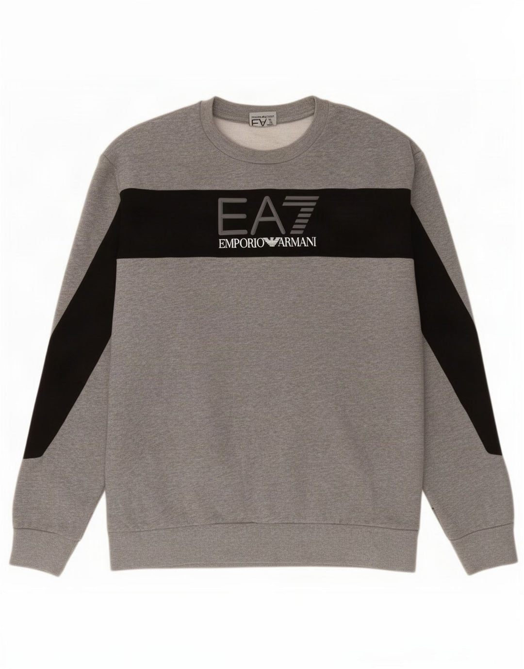 Suéter gráfico masculino Emporio Armani em bloco de cores cinza médio