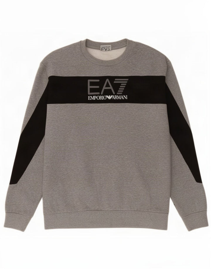 Suéter gráfico masculino Emporio Armani em bloco de cores cinza médio