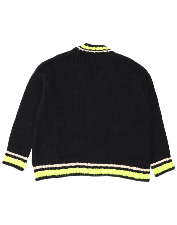 Suéter cardigã feminino grande da Zara UK 10 pequeno bloco colorido preto