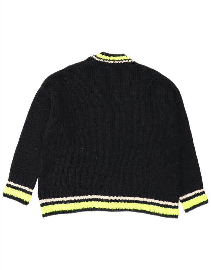 Suéter cardigã feminino grande da Zara UK 10 pequeno bloco colorido preto