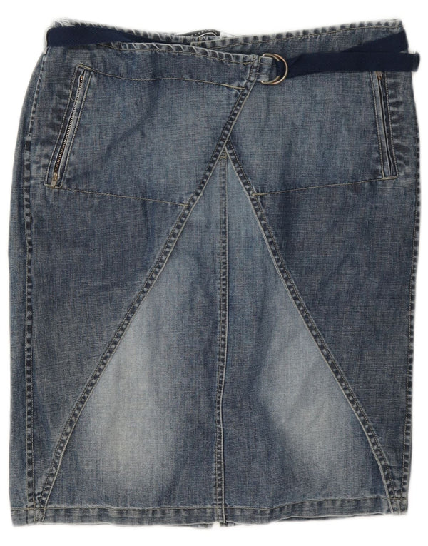Saia jeans feminina Sportmax UK 8 pequena W27 algodão azul