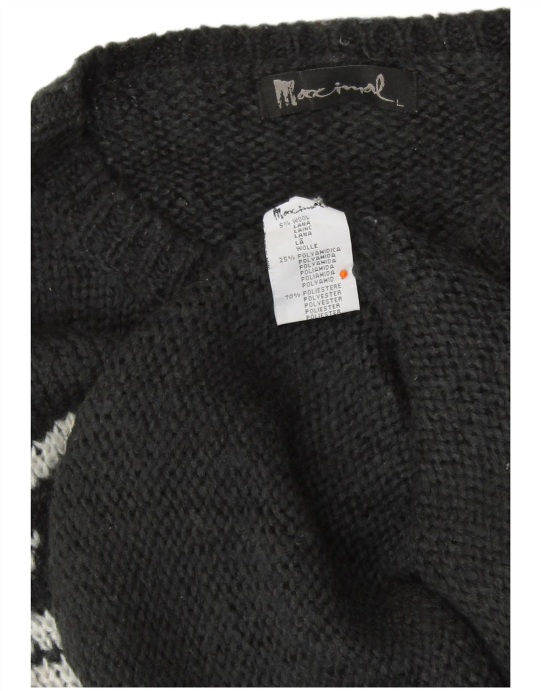 Suéter feminino VINTAGE com gola redonda Reino Unido 16 grande lã preta Fair Isle