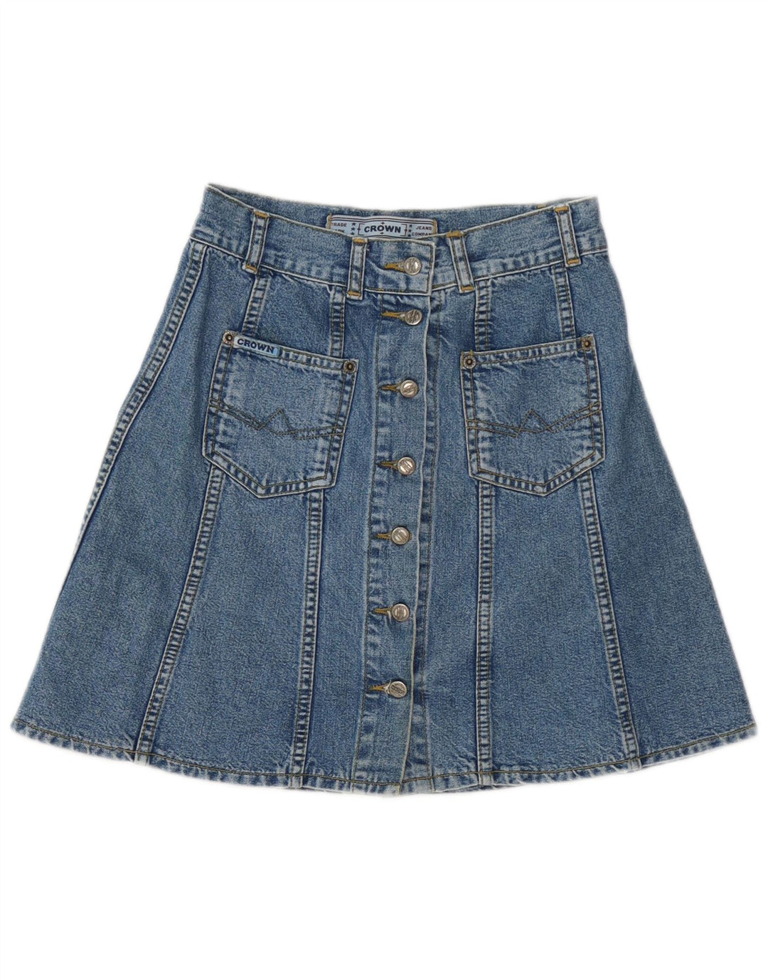 Saia jeans feminina Crown W27 pequeno algodão azul