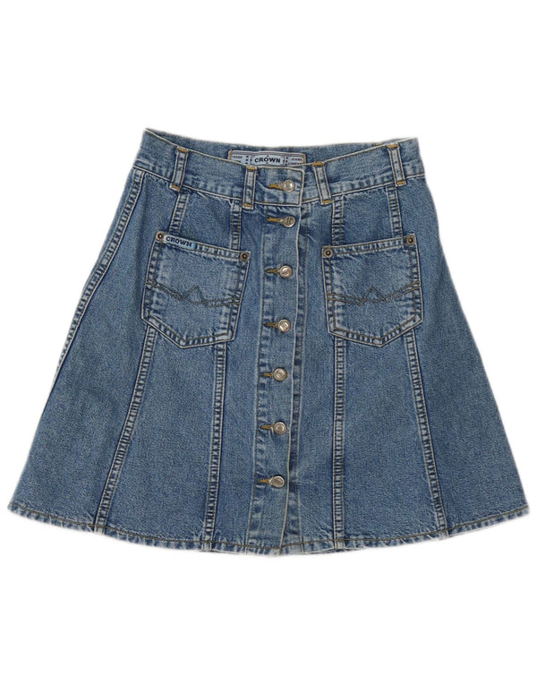 Saia jeans feminina Crown W27 pequeno algodão azul