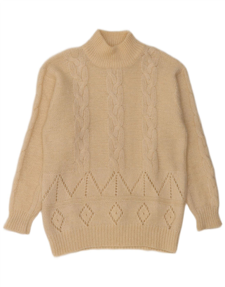 Suéter feminino vintage com gola tartaruga UK 14 médio branco