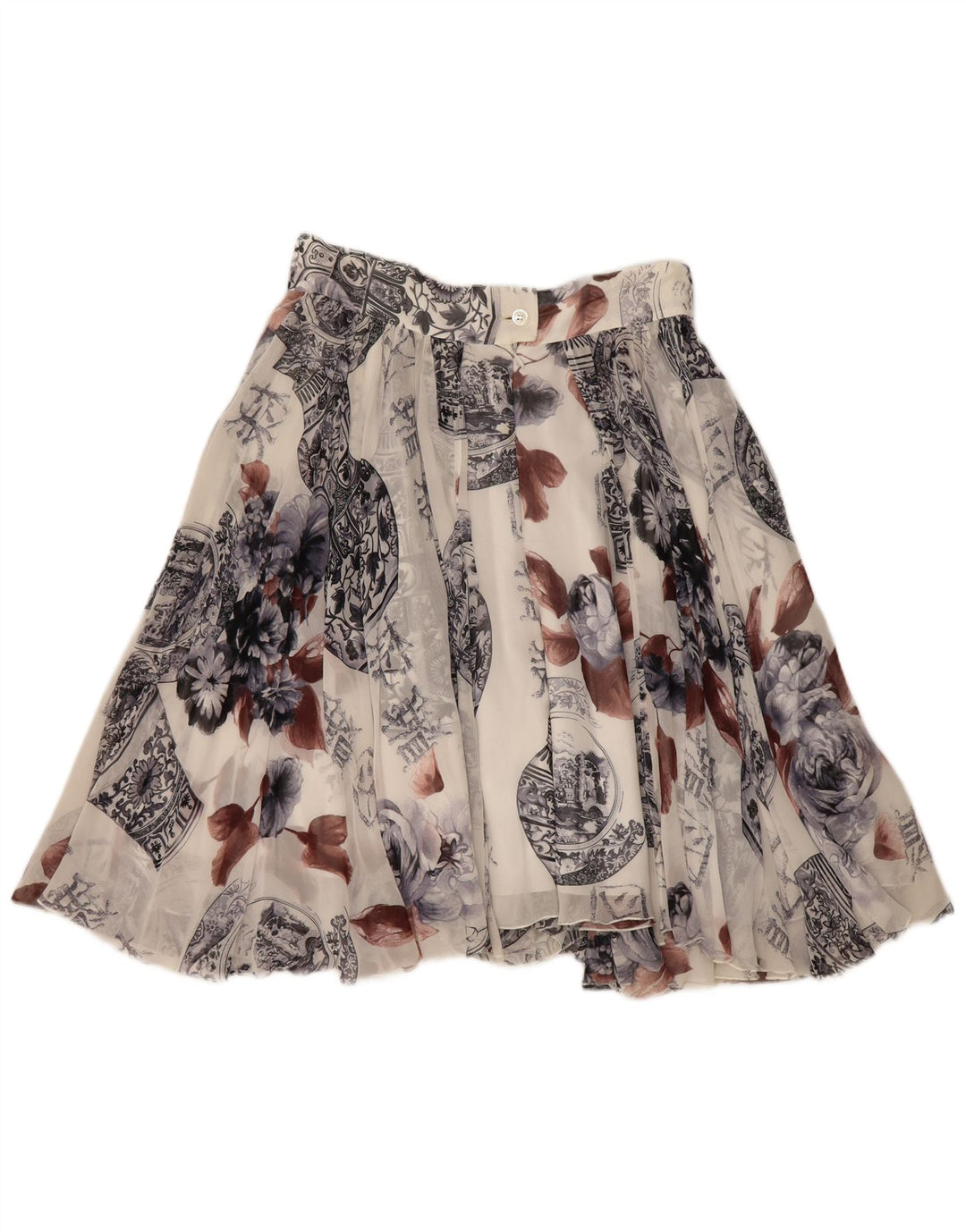 Mini saia larga com padrão abstrato feminino Sportmax Reino Unido 14 médio W28 branco