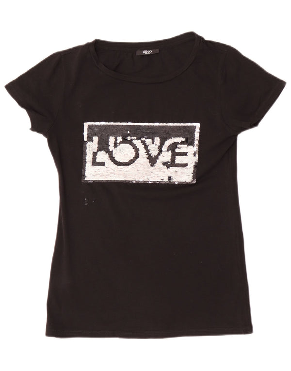 Camiseta feminina Liu Jo com estampa gráfica UK 10 pequena preta