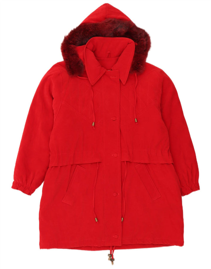 Jaqueta Parka de grandes dimensões com capuz feminino vintage Reino Unido 18 XL poliéster vermelho