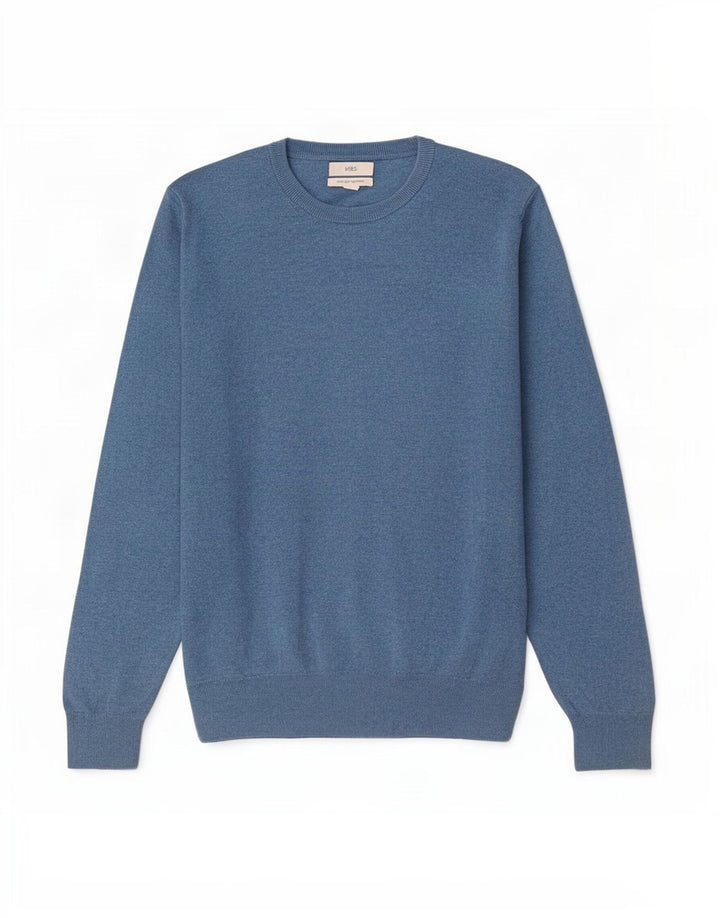 Suéter masculino Marks & Spencer com gola redonda, grande algodão azul