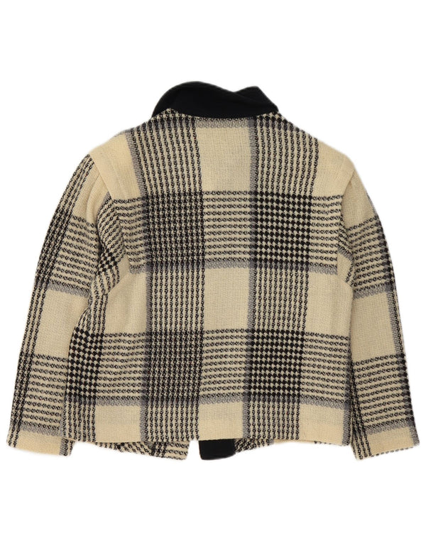 Jaqueta blazer feminina vintage com 3 botões Reino Unido 10 pequena xadrez branca