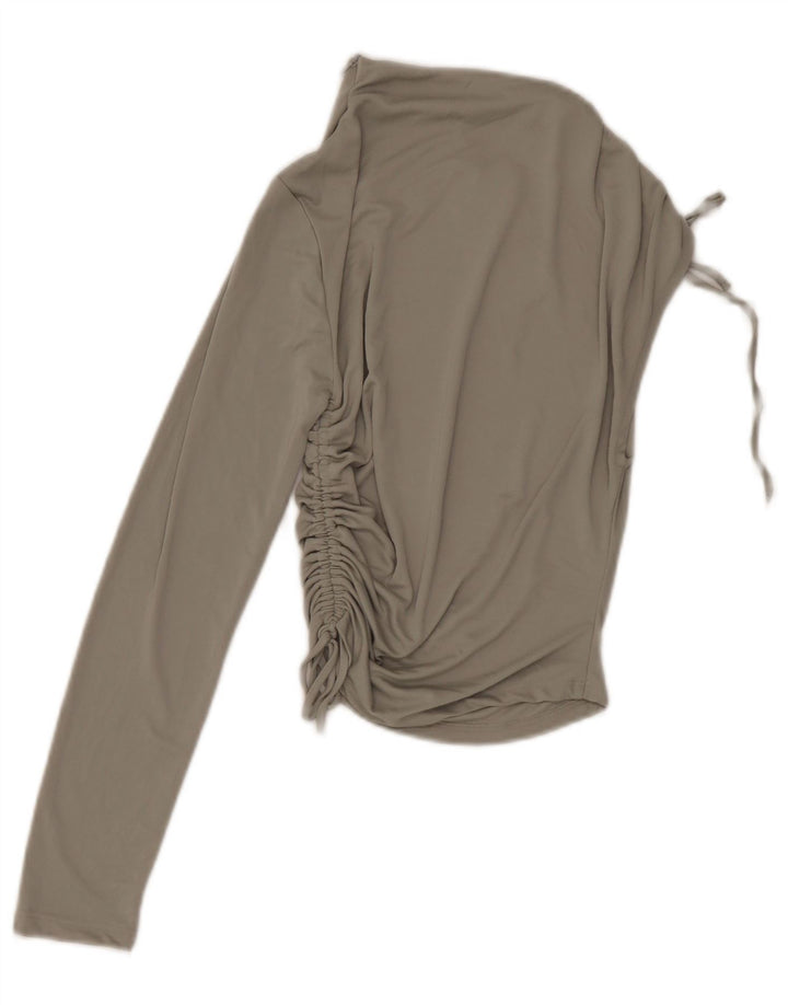 Zara Womens Crop One Ombro Top UK 8 Pequeno Poliéster Cinza
