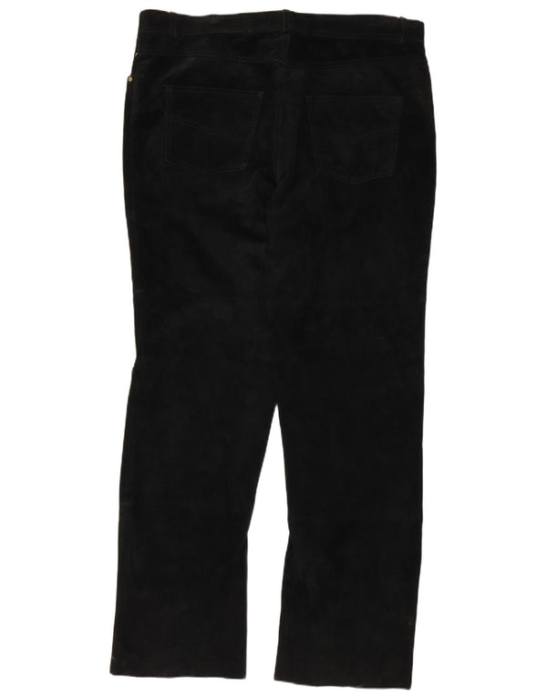 Calças de camurça reta masculina autêntica 2XL W38 L32 couro preto