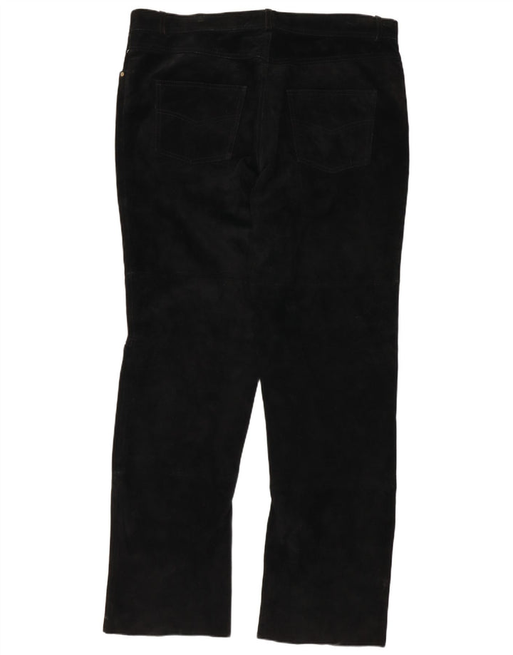 Calças de camurça reta masculina autêntica 2XL W38 L32 couro preto
