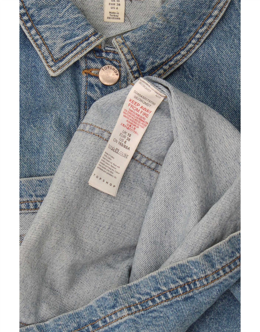 Jaqueta jeans feminina superdimensionada Topshop Reino Unido 10 algodão azul pequeno