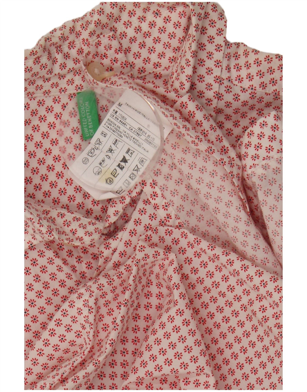 Camisa masculina BENETTON de algodão floral vermelho médio