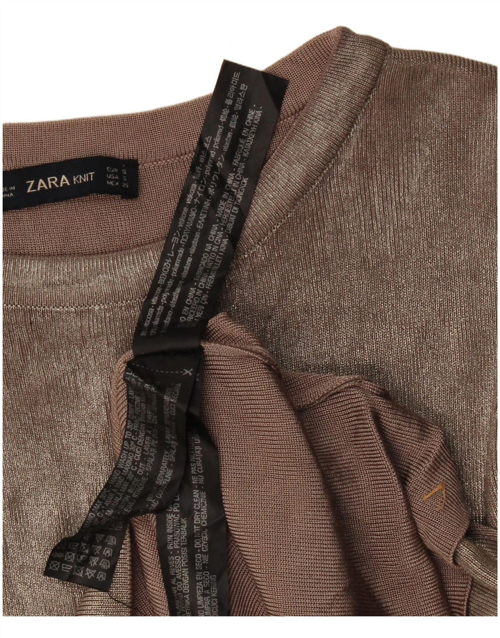 Blusa feminina Zara Top UK 10 pequena viscose bege
