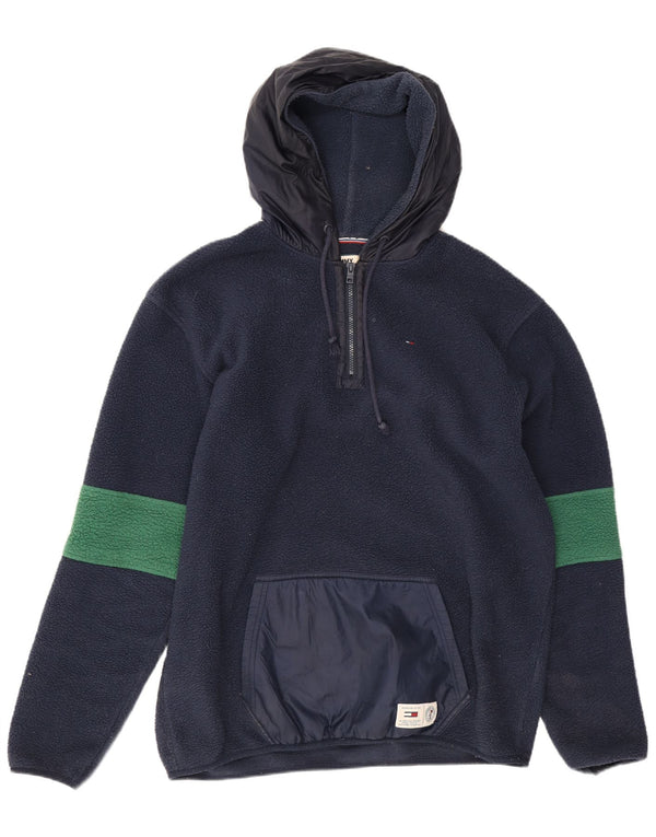Tommy Hilfiger Suéter masculino de lã com capuz grande bloco colorido azul marinho