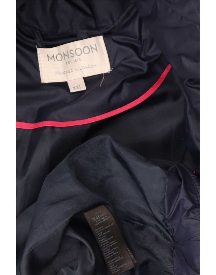 Monsoon Casaco feminino acolchoado com capuz e grandes dimensões UK 22 2XL poliéster azul marinho