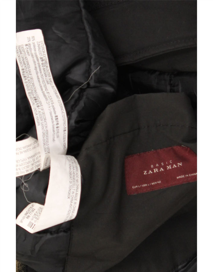 Jaqueta Parka masculina Zara com capuz UK 40 grande algodão preto