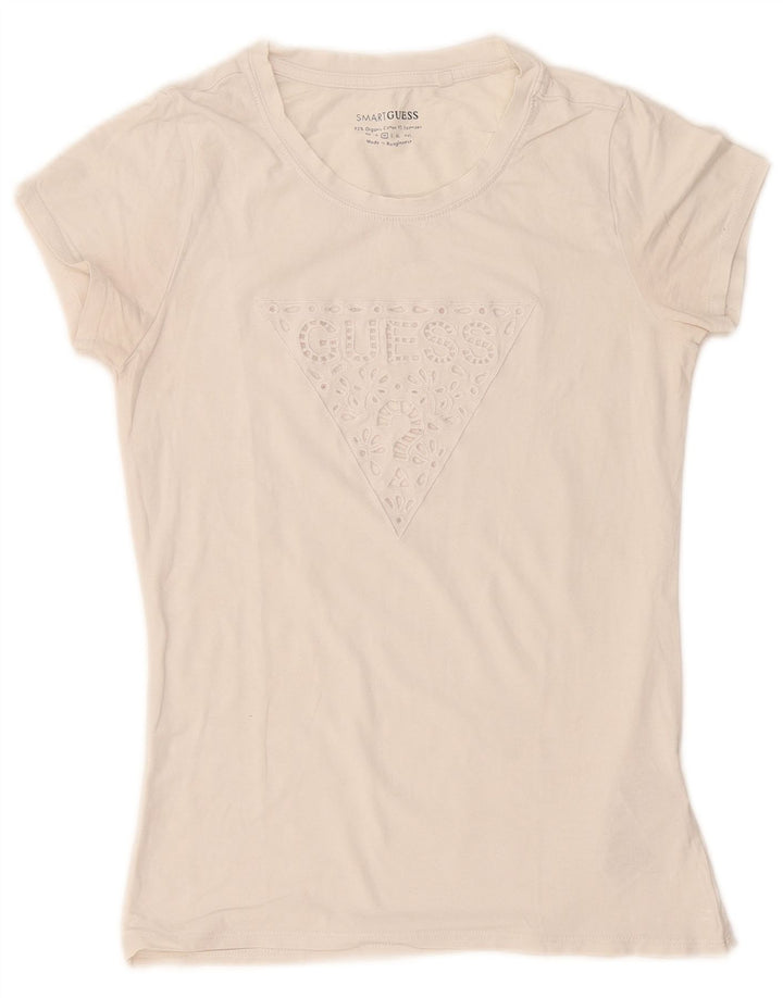 Camiseta feminina Guess com estampa gráfica UK 12 médio algodão branco