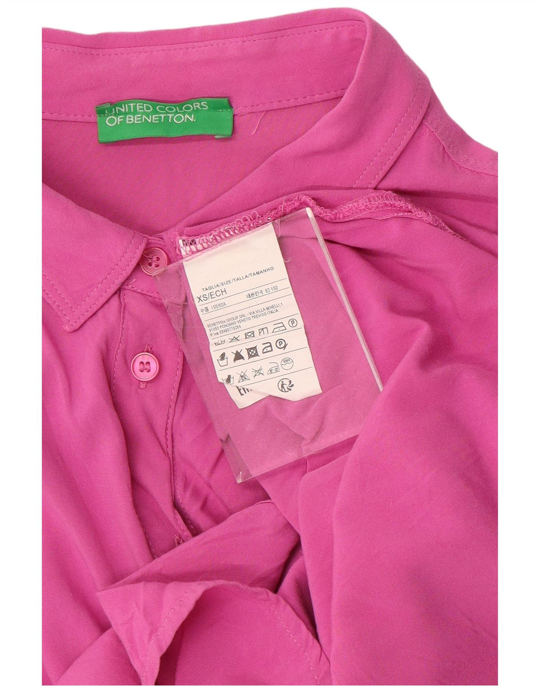 Blusa feminina de manga curta grande BENETTON Reino Unido 6 XS rosa viscose