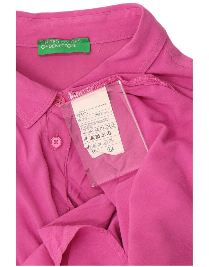 Blusa feminina de manga curta grande BENETTON Reino Unido 6 XS rosa viscose