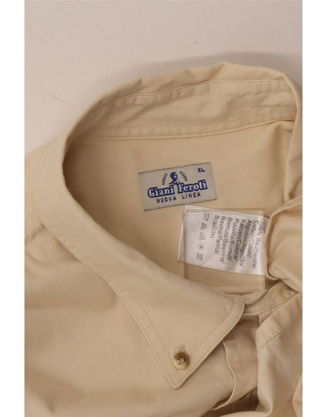 GIANI FEROTI Mens Short Sleeve Shirt XL Beige Cotton Vintage Giani Feroti and Second-Hand Giani Feroti from Messina Hembry 