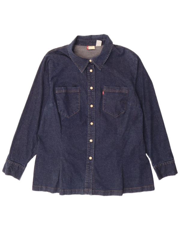 Camisa jeans feminina Levi's UK 18 XL azul marinho algodão