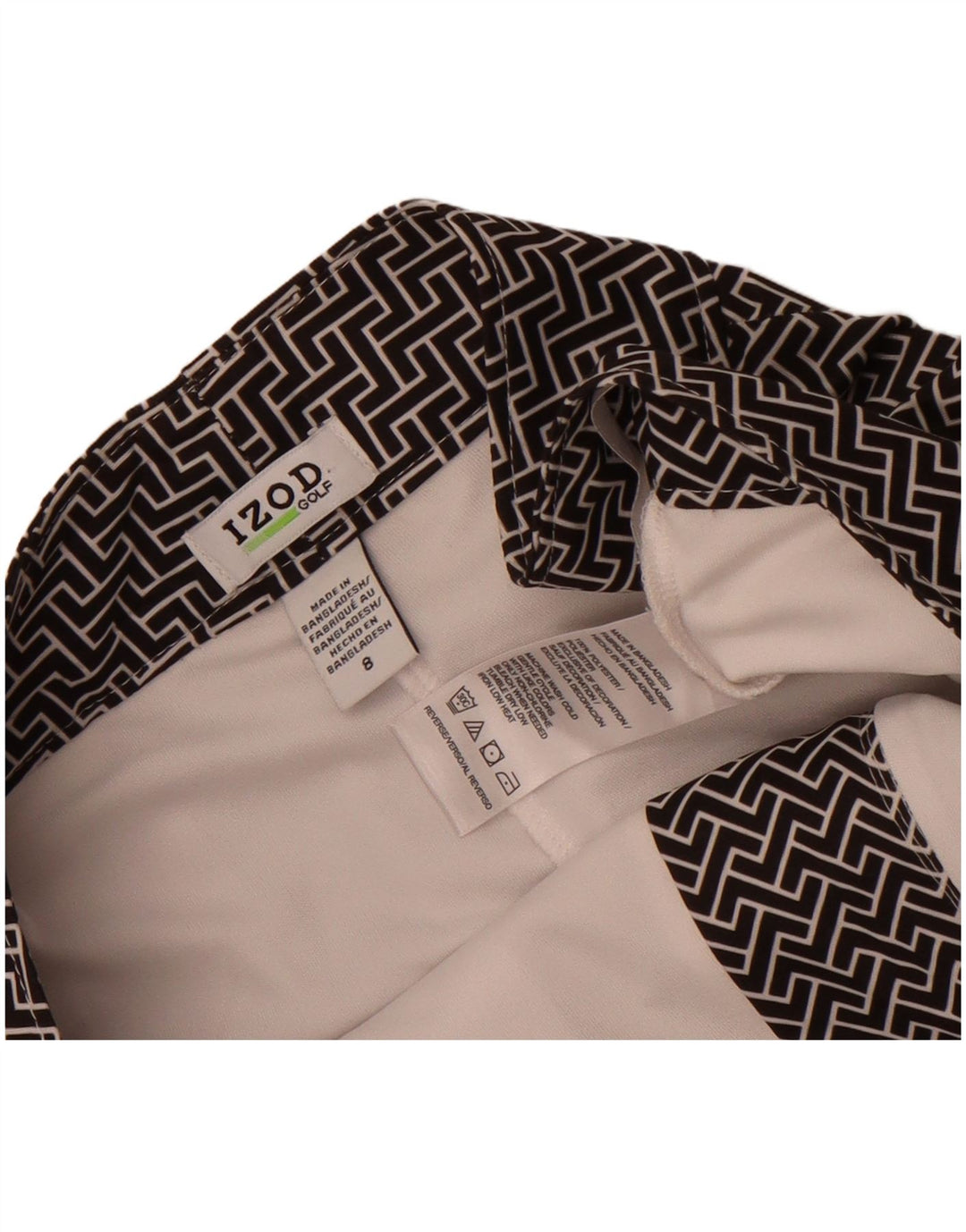 Izod Mini saia feminina de golfe US 8 médio W32 poliéster geométrico preto