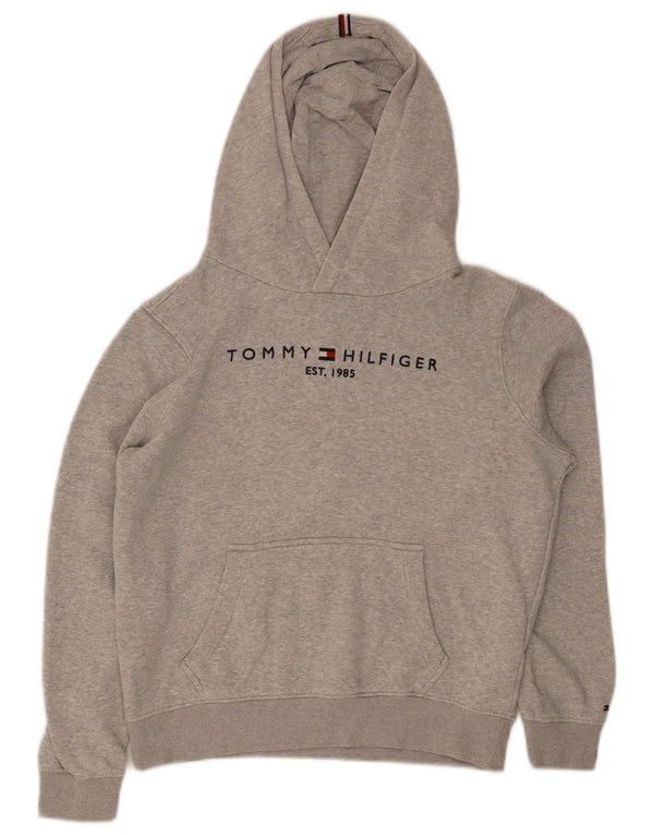 Tommy Hilfiger Meninos moletom com capuz gráfico 13-14 anos cinza algodão