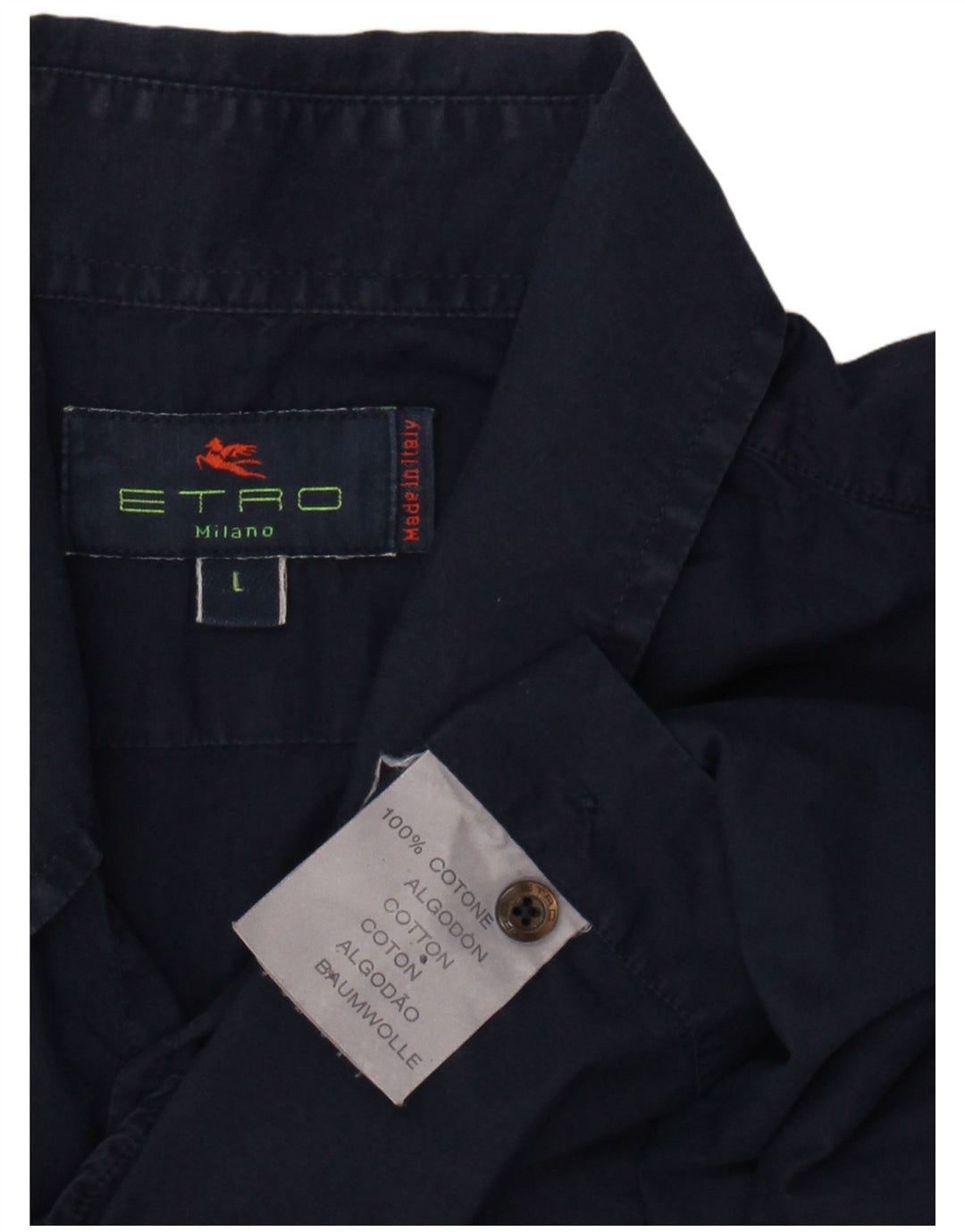 Camisa masculina ETRO Milano grande algodão azul marinho