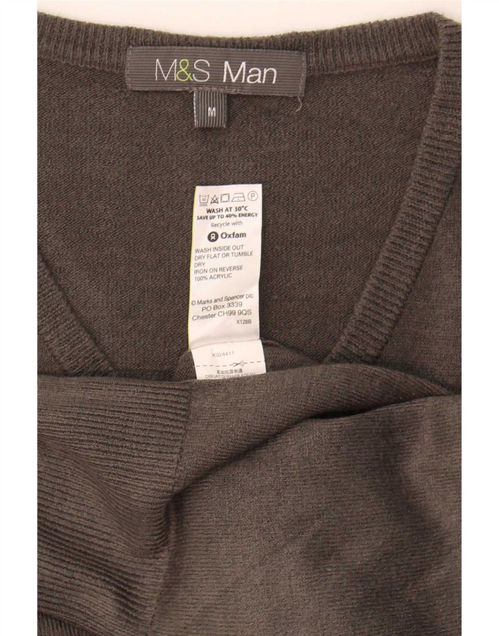 Suéter masculino Marks & Spencer com decote em V cinza médio acrílico