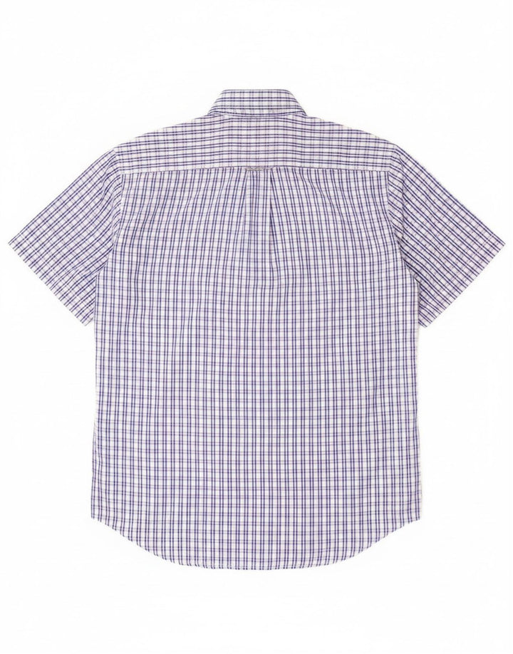 Camisa masculina de manga curta clássica da Dack, algodão xadrez azul médio