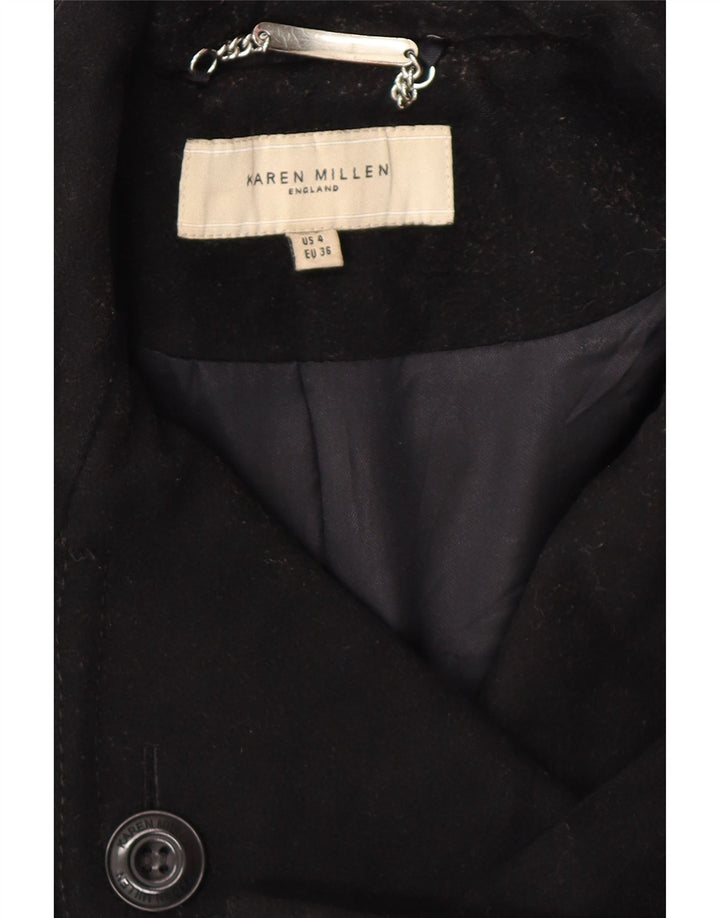 KAREN MILLEN Trench Coat feminino UK 8 pequeno lã preta