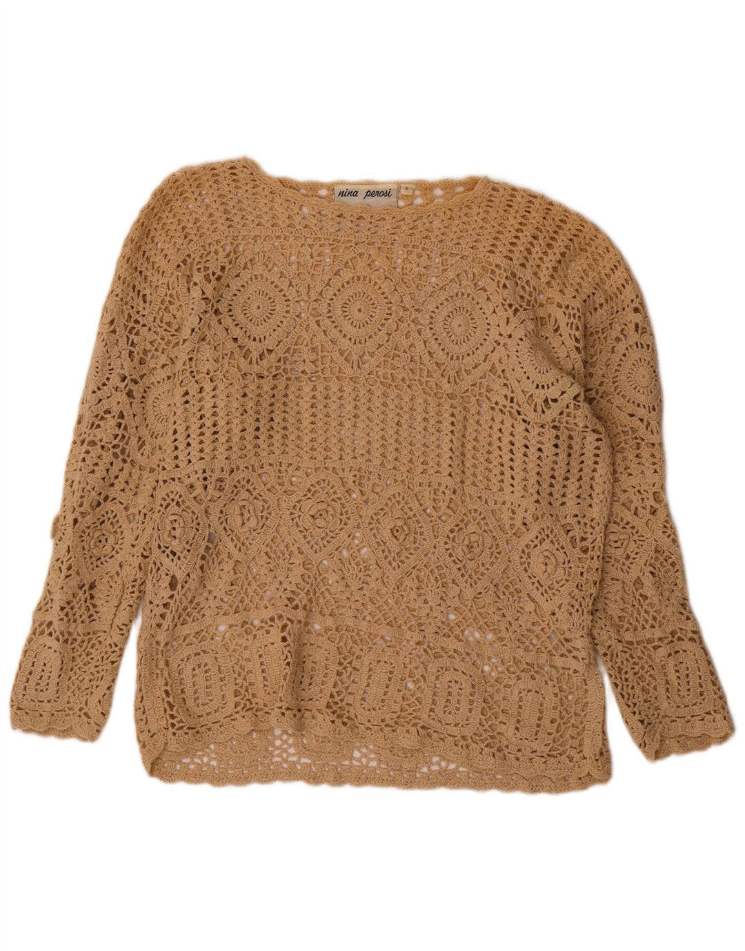 Suéter feminino VINTAGE com gola canoa grande Reino Unido 10 pequeno bege