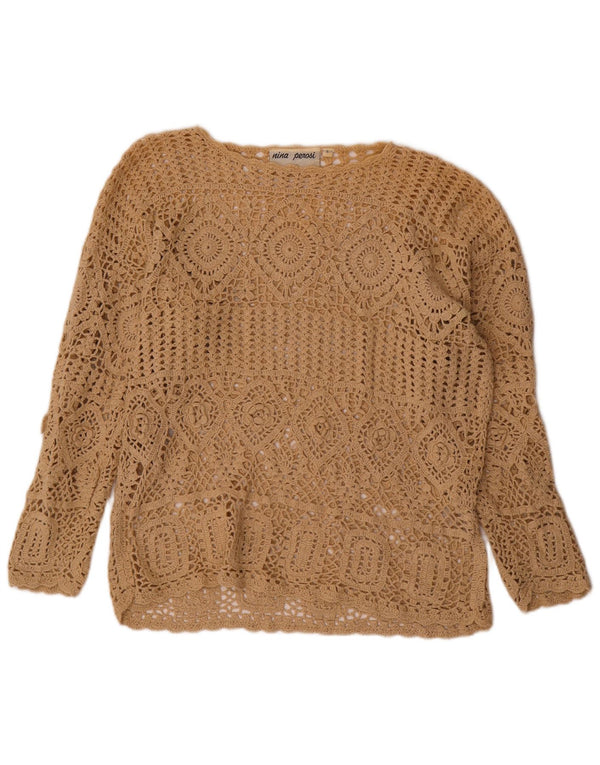 Suéter feminino VINTAGE com gola canoa grande Reino Unido 10 pequeno bege