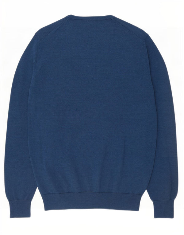 Suéter masculino Marks & Spencer com gola redonda, lã merino azul médio