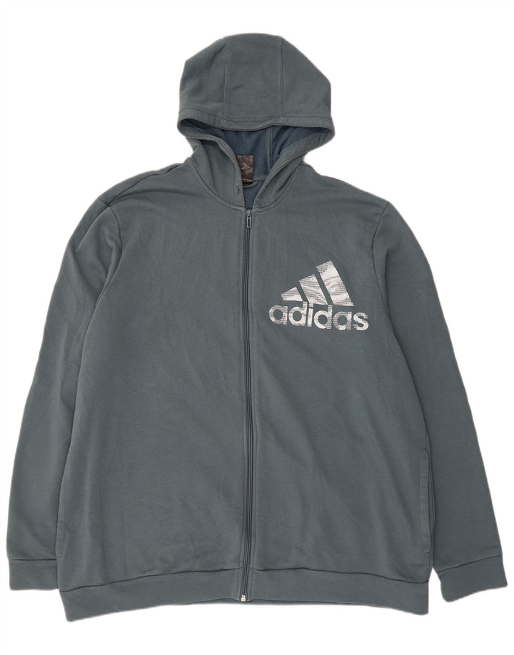 ADIDAS Suéter masculino com capuz e zíper gráfico 2XL algodão azul