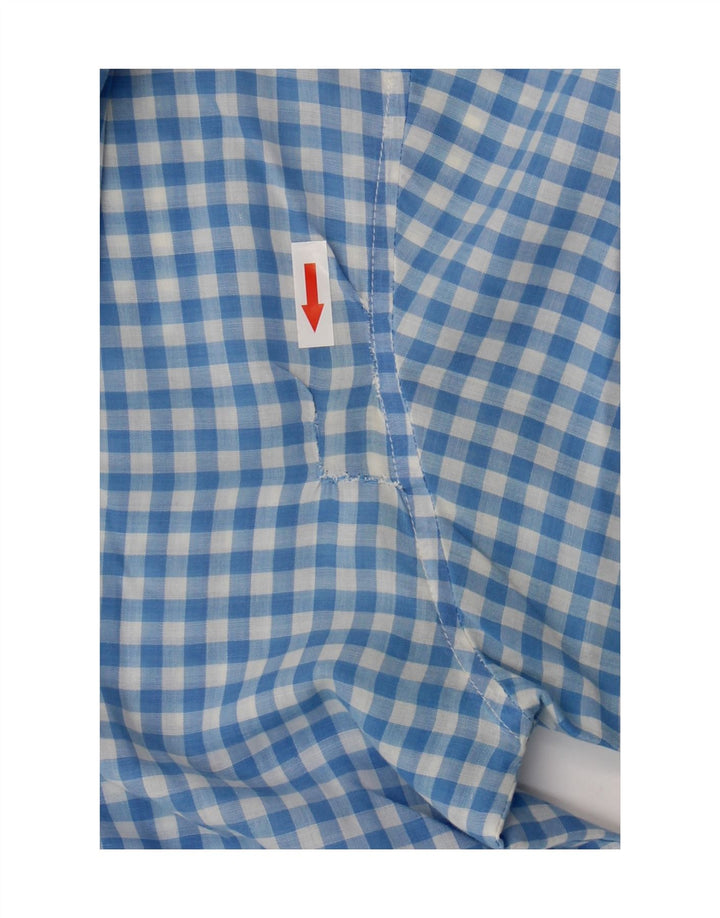Camisa masculina vintage de manga curta grande poliéster azul guingão