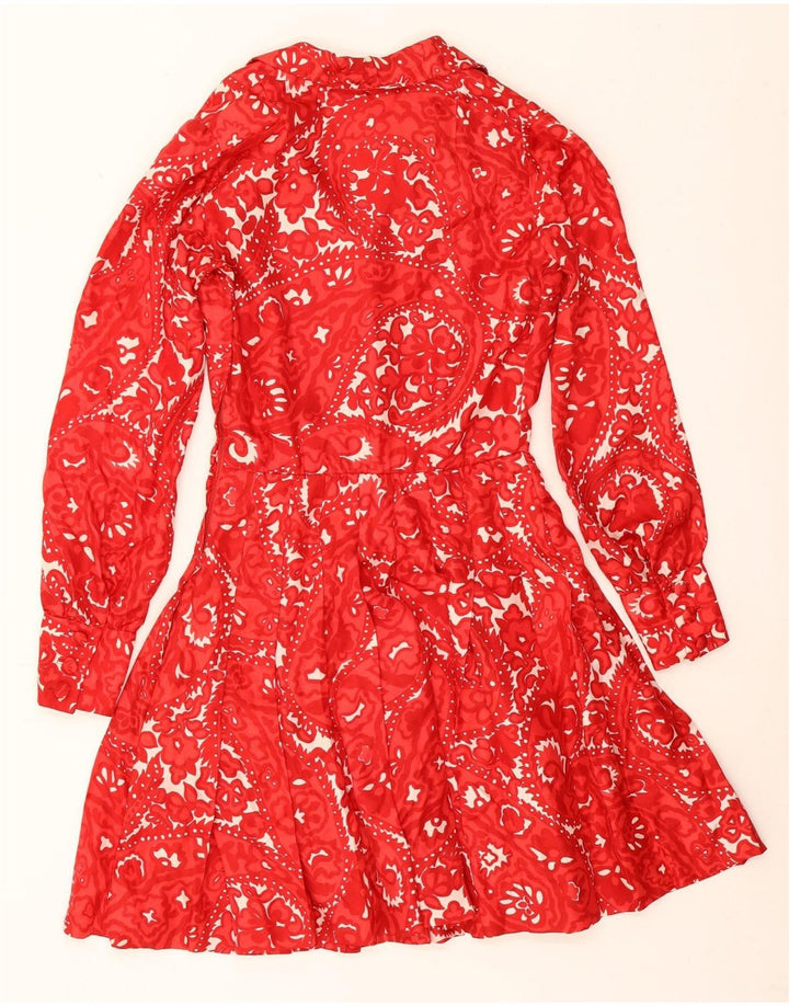 Vestido feminino vintage evasê UK 12 Paisley vermelho médio