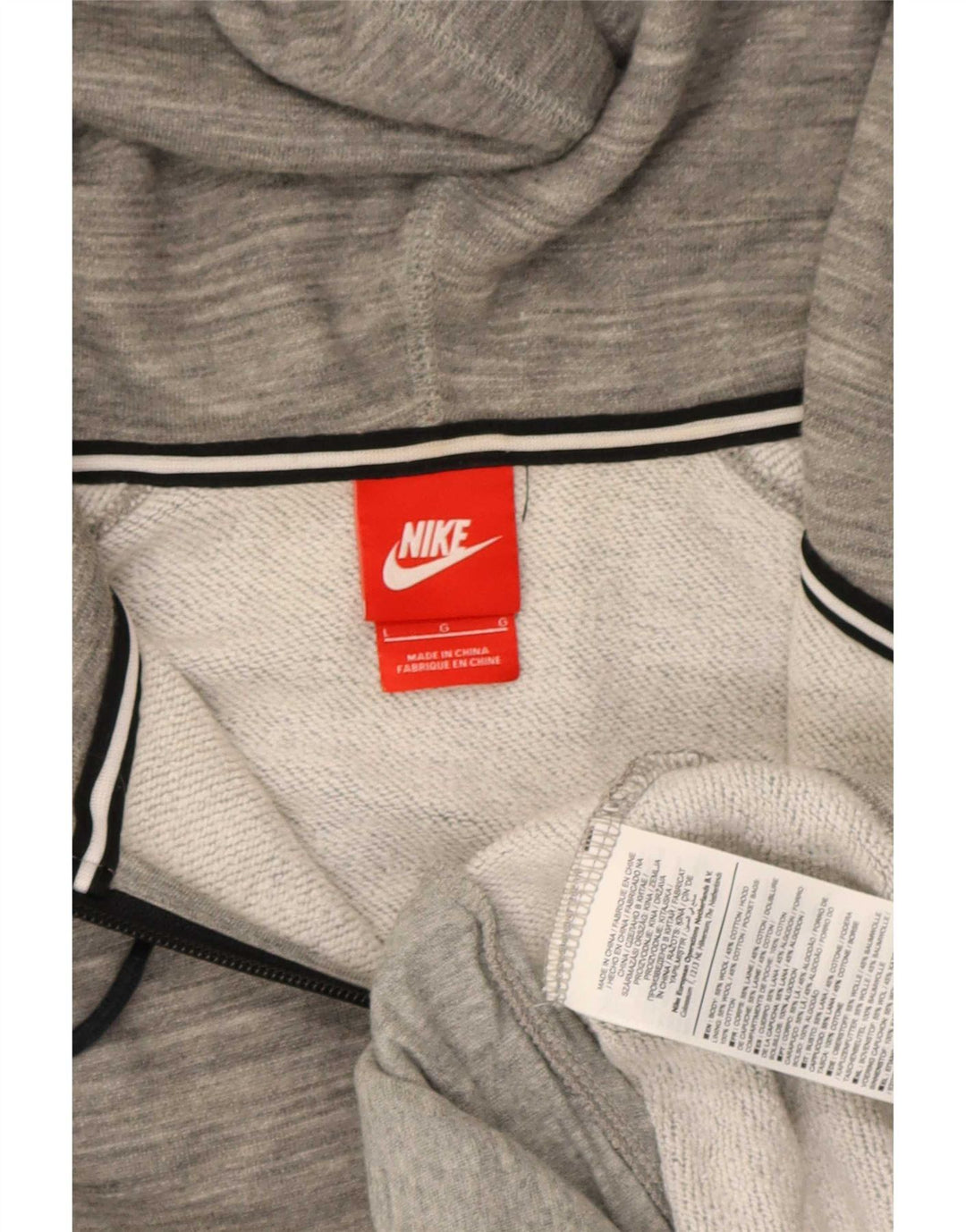 Suéter Nike masculino com capuz e zíper grande algodão manchado cinza