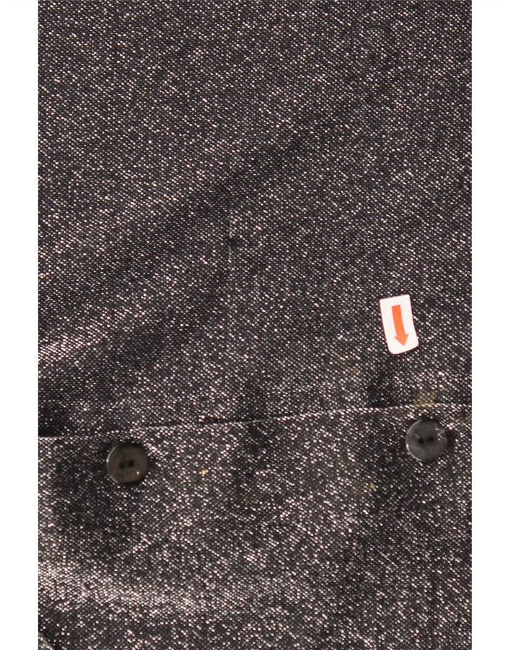 Blusa feminina VINTAGE de grandes dimensões Reino Unido 16 grande poliéster preto manchado