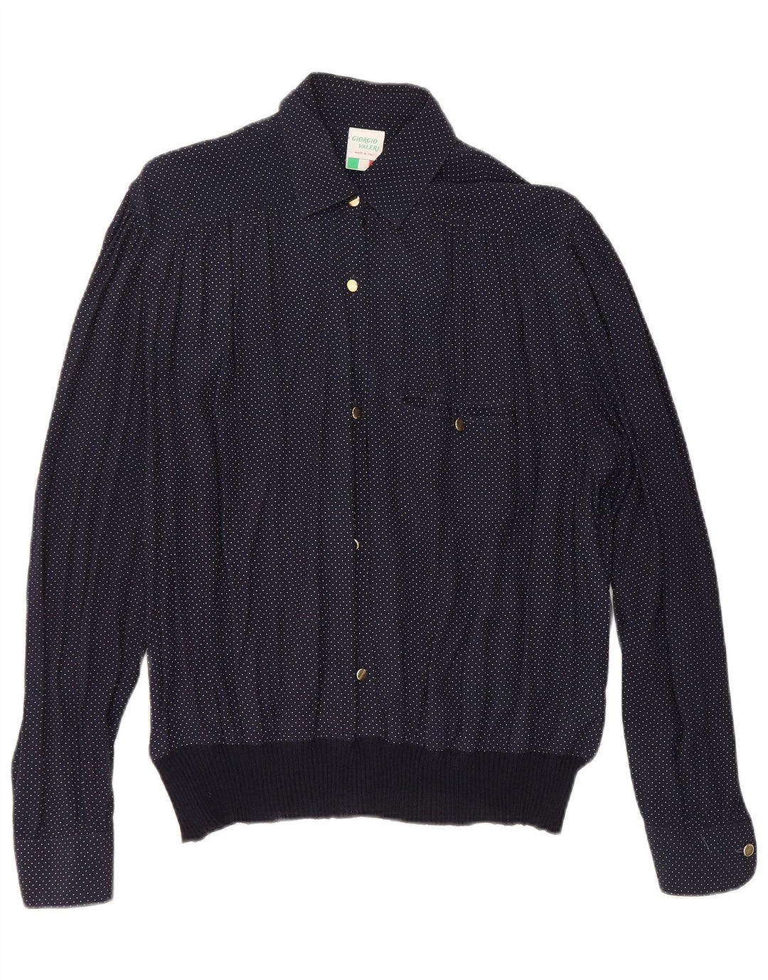 Blusa feminina VINTAGE Reino Unido 16 grande viscose manchada azul marinho