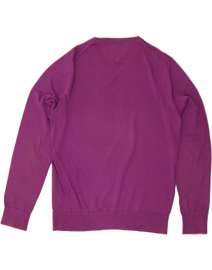 TOMMY HILFIGER Mens V-Neck Jumper Sweater Medium Purple Cotton Vintage Tommy Hilfiger and Second-Hand Tommy Hilfiger from Messina Hembry 